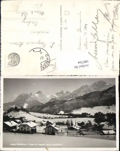 586764,Foto Ak Chateau d Oex et massif de la Gumfluh Winteransicht Switzerland