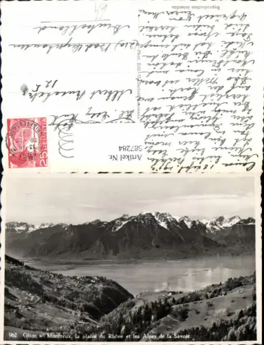 587284,Foto Ak Glion sur Montreux la plaine du Rhone et les Alpes de la Savoie Switzerland