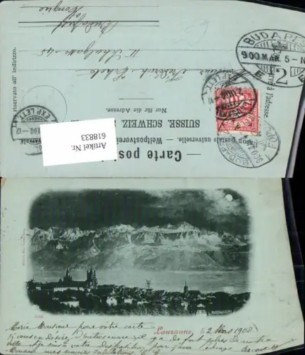 618833,Litho Lausanne Mondschein Mond 1900