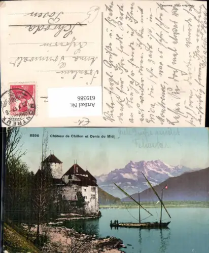 619386,Veytaux Chateau de Chillon et Dents du Midi Segelboot Boot