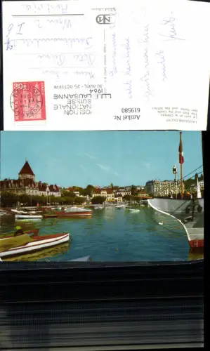 619580,Lausanne Ouchy Le port et le Chateau Hafen Schloss Boote Schiff