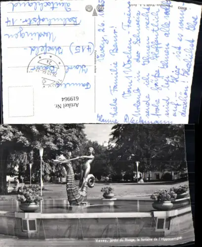 619964,Foto Ak Vevey Jardin du Rivage la fontaine de l Hippocampe Brunnen