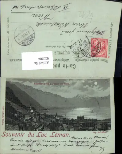 620384,Mondschein Litho Lac Leman Montreux et al Dent du Midi pub Carl Künzli 3015