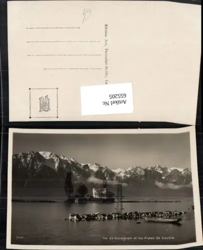 655205,Foto Ak Montreux Ile de Salagnon et les Alpes de Savoie Boot Sprungturm