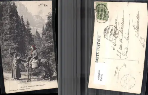 106810,Paysannes de Champery Frauen m. Esel 1907 Kanton Wallis