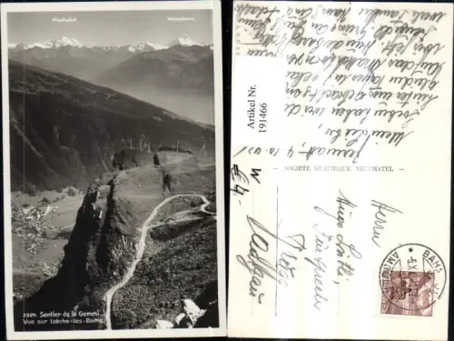 191466,Sentier de la Gemmi Vue sur Loeche les Bains Leukerbad Mischabel Weisshorn Kt Wallis