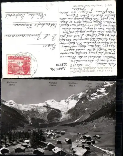 221970,Saas-Fee Totale m. Fee-Gletscher Allalinhorn Alphubel Täschhorn u. Dom Kt Wallis
