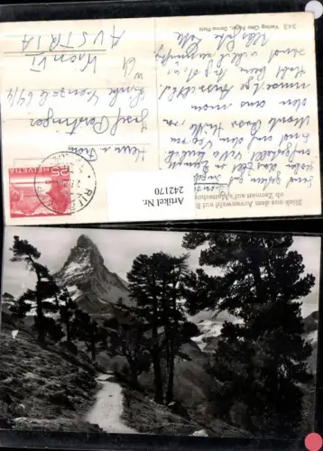 242170,Blick aus d. Arvenwald auf Riffelalp b. Zermatt aufs Matterhorn Kt Wallis