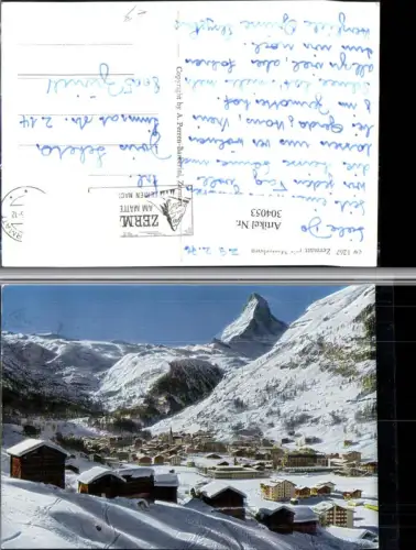 304053,Zermatt Totale m. Matterhorn Bergkulisse Winterbild Kt Wallis