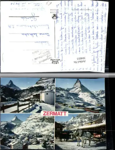 304055,Zermatt Totale Matterhorn Pferdekutsche Bergkulisse Mehrbildkarte Winterbilder Kt Wallis