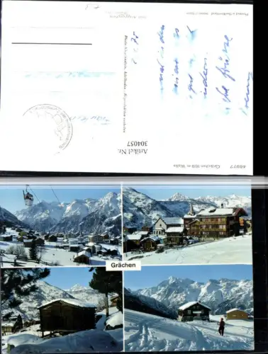 304057,Grächen Totale Seilbahn Berghütte Bergkulisse Mehrbildkarte Winterbilder Kt Wallis