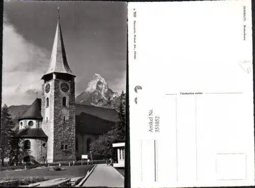 351052,Zermatt Kirche m. Matterhorn Bergkulisse Kt Wallis