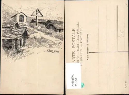 351056,Künstler AK Meltzer Valais Kapelle Kreuz Kt Wallis