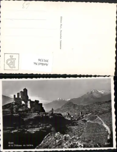 391536,Sion et le Chateau de Valere Teilansicht Schloss Bergkulisse Kt Wallis