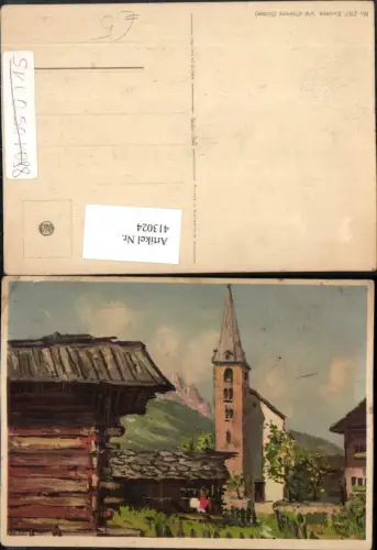 413024,Künstler AK Evolene Val d'Herens Kirche Kt Wallis