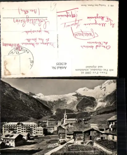 413035,Saas-Fee Totale m. Fee-Gletscher Bergkulisse Kt Wallis