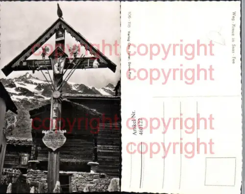 460122,Saas-Fee Wegkreuz Bergkulisse Kt Wallis