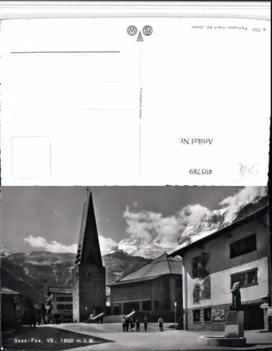 495789,Saas-Fee Straßenansicht Kirche Bergkulisse Kt Wallis