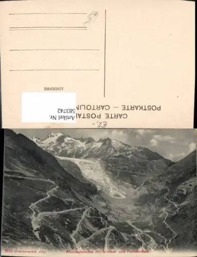 583742,Rhonegletscher m. Grimsel- u. Furkastrasse Gletscher Gletsch Switzerland