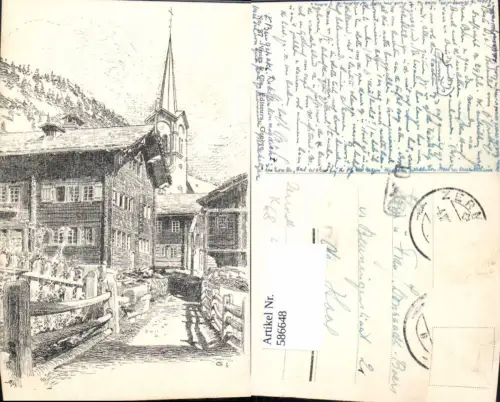 586648,Künstler Ak Zermatt Dorfpartie Switzerland