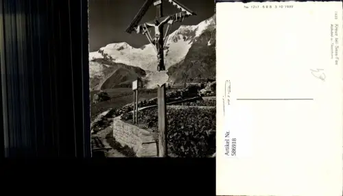 586918,Foto Ak Kreux Wegkreuz b. Saas-Fee Alphubel u. Täschhorn Switzerland