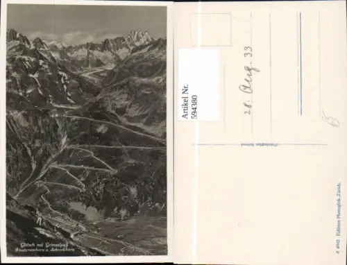 594380,Gletsch Obergoms m. Grimselpaß Finsteraarhorn u. Schreckhorn