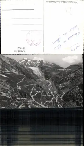 594392,Foto Ak Grimsel u. Furkastrasse m. Rhonegletscher Grimselpass Gletsch