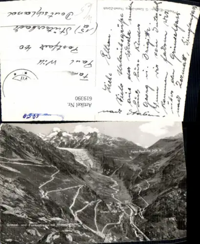 619390,Foto Ak Gletsch Grimsel u- Furkastrasse m. Rhonegletscher Gletscher