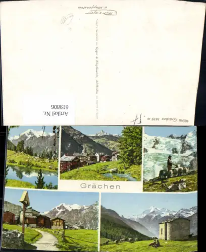 619806,Mehrbild Ak Grächen Wegkreuz Schafe m. Hirte