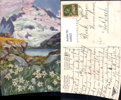 620625,Künstler Ak Paolo Kutscha Mont Rose Monte Rosa Edelweiss b. Zermatt