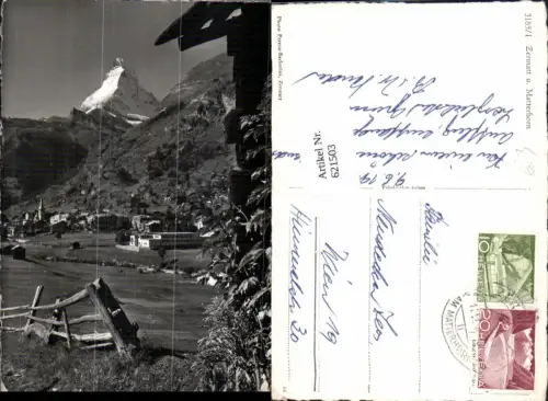 621503,Foto Ak Zermatt Matterhorn Wegkreuz i. Vordergrund Kreuz