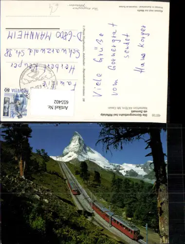 655402,Gornergratbahn b. Riffelalp ob Zermatt Matterhorn Mt. Cervin Bergbahn