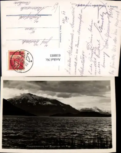 618893,Foto Ak Abendstimmung a. Zugersee m. Rigi Zug