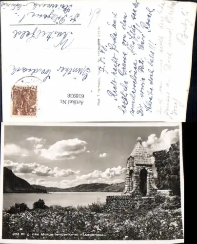 618938,Foto Ak Oberägeri Morgarten Denkmal Morgatendenkmal u. Aegerisee