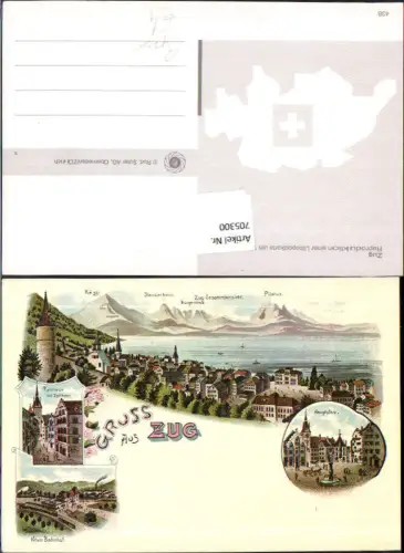 705300 Repro Litho Gruss aus Zug Hauptplatz Rathaus Bahnhof