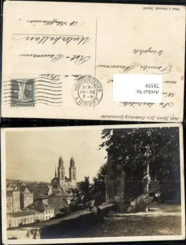 78559,Foto AK Zürich Blick v. Lindenhof g. Großmünster Kt Zürich