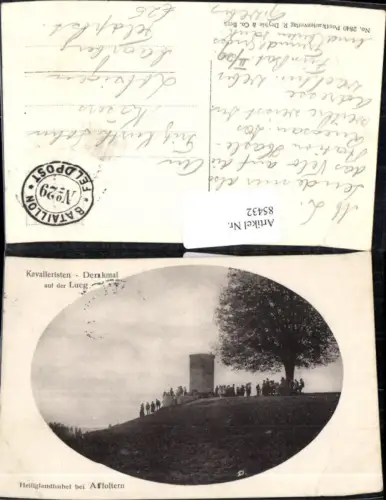 85432, Kavalleriste Denkmal auf der Lueg Heiliglandhubel bei Affoltern Feldpost