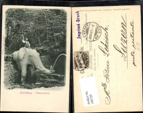 100729,Zürich Elefantenbach Mann auf Elefant Kt Zürich