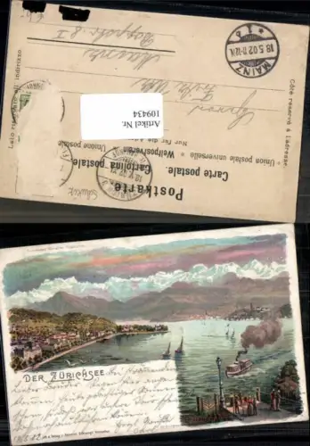 109434,Tolle Litho Zürich Zürichsee Zürichersee C. Steinmann sign. pub Schlumpf