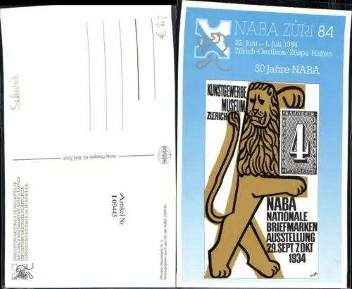 109445,Naba Züri Zürich Oerlikon Briefmarken Ausstellung 84 1984