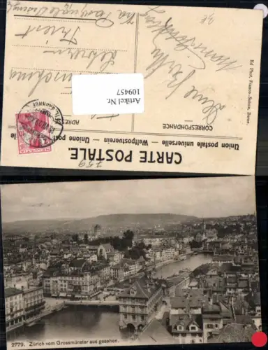 109457,Zürich vom Grossmünster aus gesehen 1909