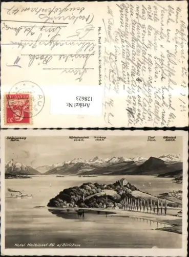 128623,Hotel Halbinsel Au a. Zürichsee Ansicht m. Dampfer 1933 Kt. Zürich