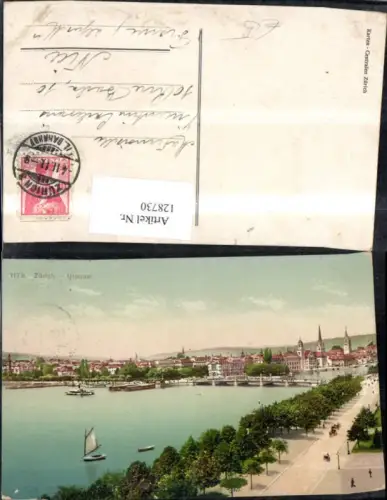 128730,Zürich Utoquai Ansicht Segelboot 1911 Kt. Zürich