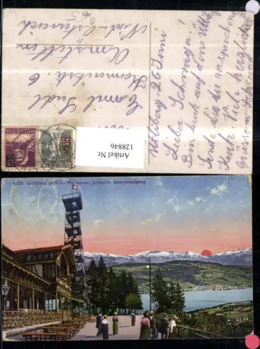 128846,Uetliberg Restaurant Utokolm Sonnenaufgang Ansicht m. Aussichtsturm 1921