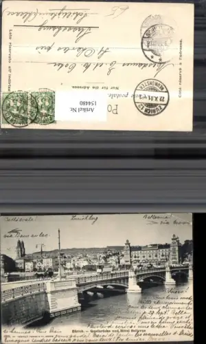 154480,Zürich Quaibrücke u. Hotel Bellevue 1901 Brücke Strassenbahn Kt Zürich
