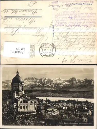 155185,Zürich Kreuzkirche u. Glarneralpen 1929