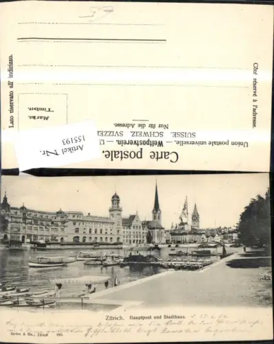 155193,Zürich Hauptpost u. Stadthaus Ansicht Schiff Boote