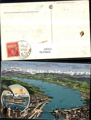 155207,Zürichsee Lagekarte m. Schiff Dampfer 1925