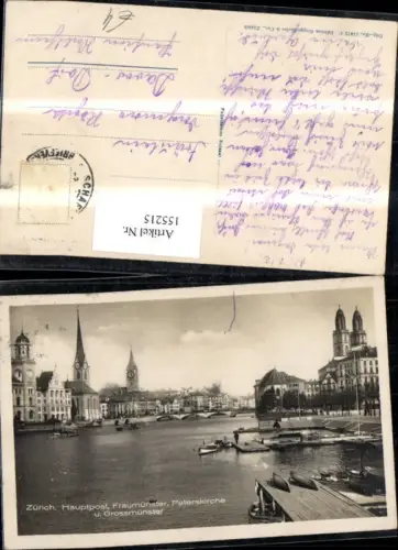 155215,Zürich Hauptpost Fraumünster Peterskirche u. Großmünster Boote 1927