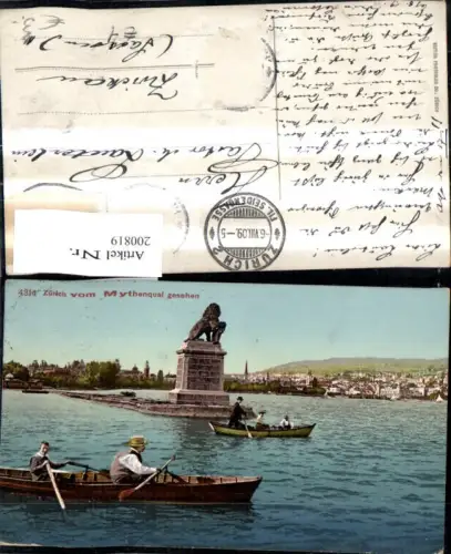200819,Zürich v. Mythenquai gesehen Löwendenkmal Ruderboote Boote